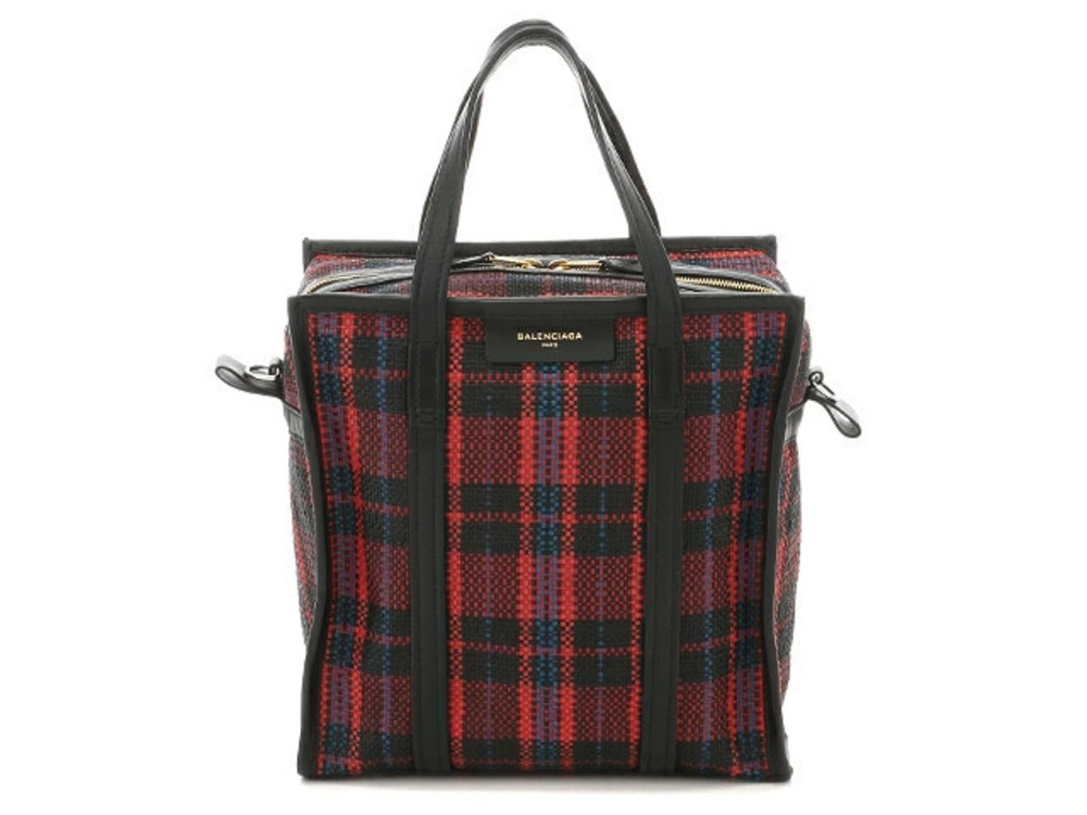 Balenciaga Bag Shoulder Bazaar Shopper Embossed Leather Red Black